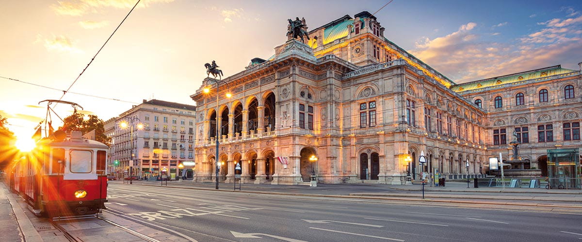 The Vienna State Opera House at sunset, Austria